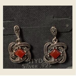 Carnelian Marcasite Sterling Earrings JTYDS Thailand – NOS New on Card